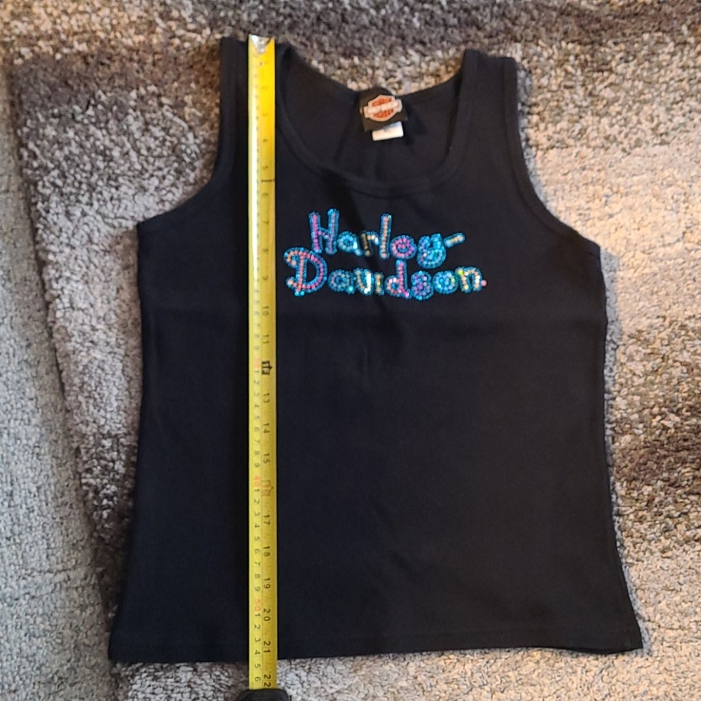 Harley-Davidson Black Ribbed Tank with Multicolor Rhinestone Script - Picture 5 of 5